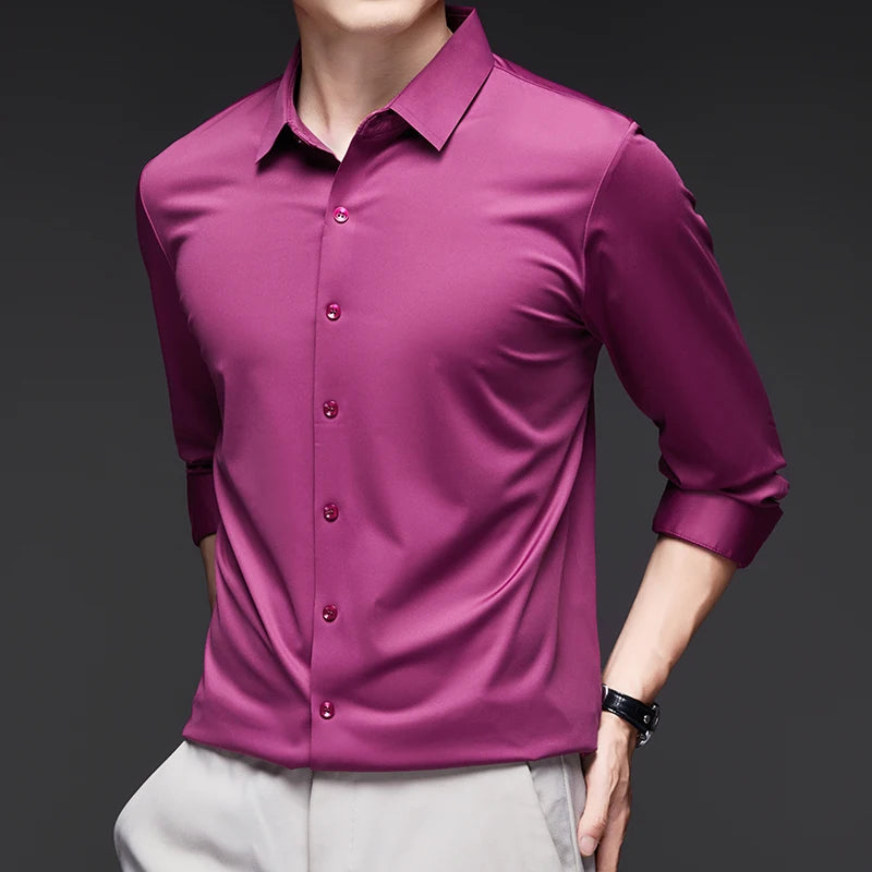 Men’s Ultra-Stretch Long-Sleeve Shirt – Silky Feel, Smart Casual Fit