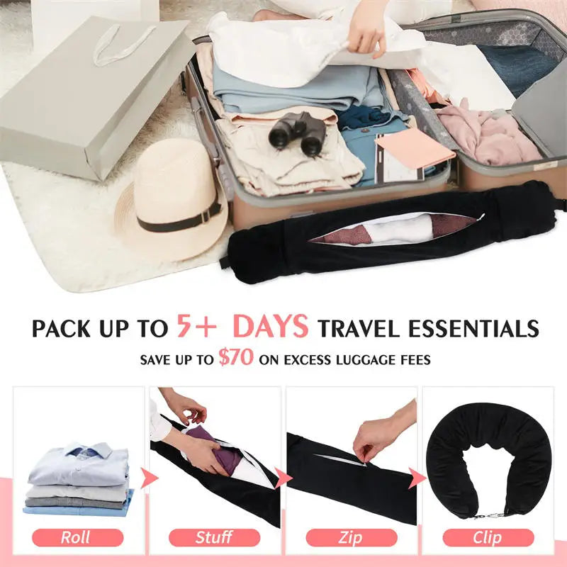 Fillable Travel Neck Pillow Organizer – Carry-On Clothes Stuff Sack, Adjustable Strap