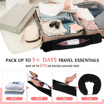 Fillable Travel Neck Pillow Organizer – Carry-On Clothes Stuff Sack, Adjustable Strap