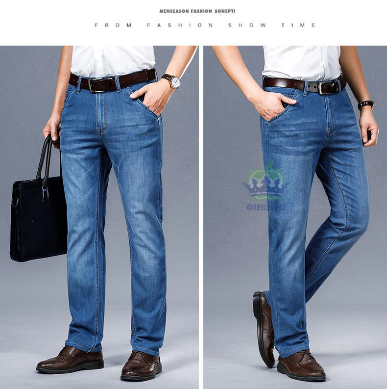 Brand Clothing High Quality Summer Cotton Men's Jeans Classic Business Straight Denim Black Pants Work Trouser Male Plus size 40