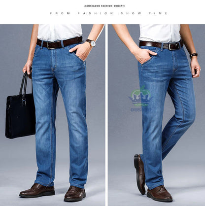 Brand Clothing High Quality Summer Cotton Men's Jeans Classic Business Straight Denim Black Pants Work Trouser Male Plus size 40