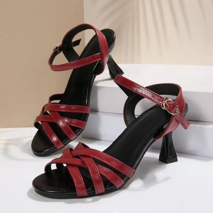 Women’s Cross Strap Heeled Sandals – Buckle Back, Party Ready