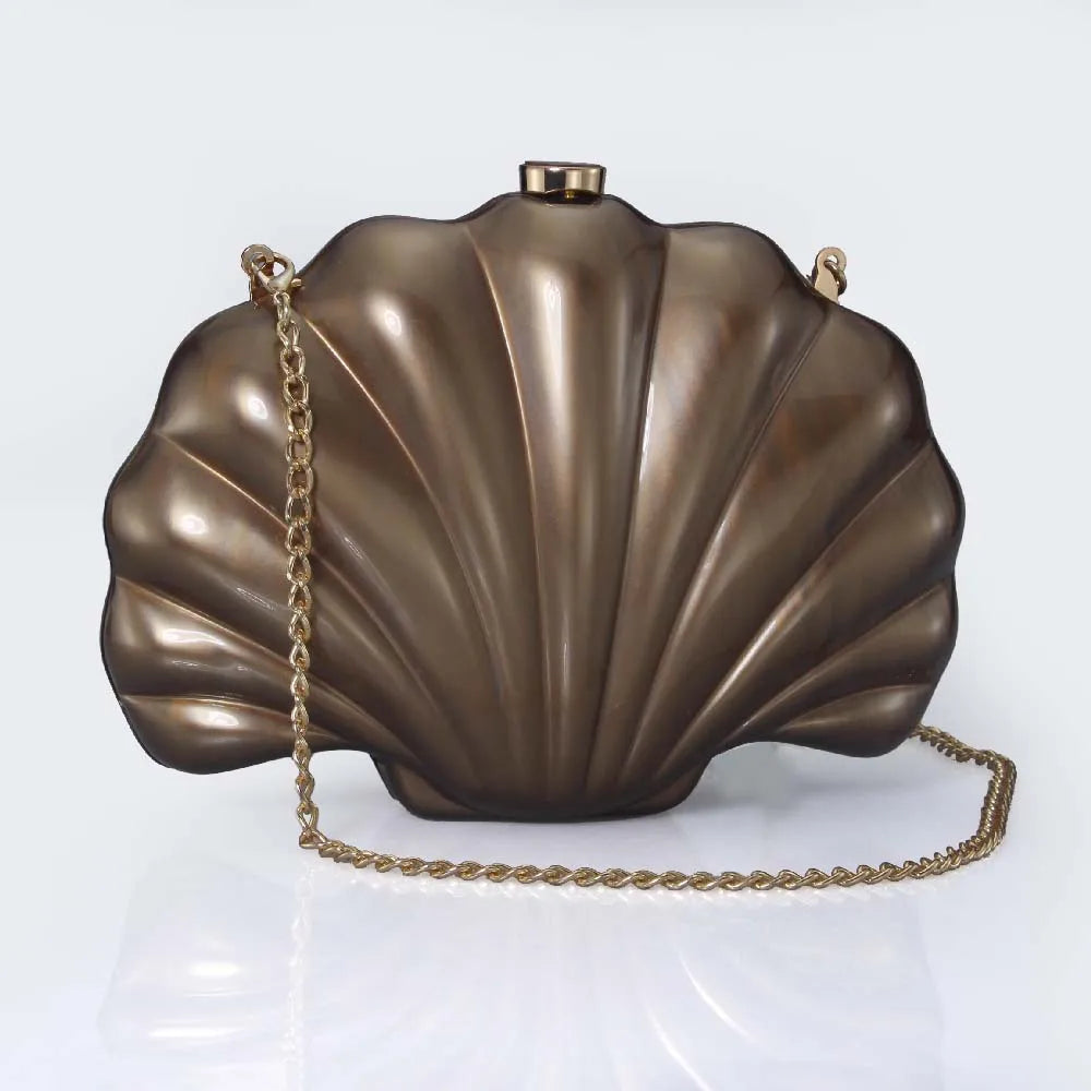 Shell Clutch Evening Bag – Beaded Handle, Formal Elegance