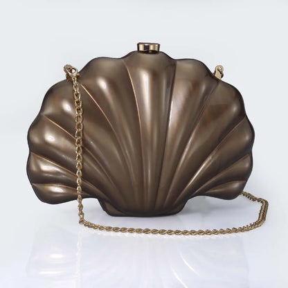Shell Clutch Evening Bag – Beaded Handle, Formal Elegance
