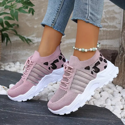 Women's peek-a-boo mesh Leopard print sneakers