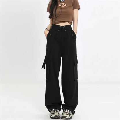 Striped Knit Sweater & Cargo Pants Set – Hollow Crop Pullover + High-Waist Trousers