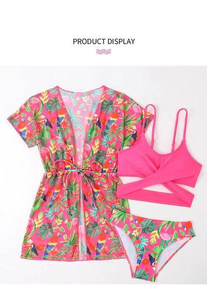 Girls 3-Piece Swimsuit Set — Bikini, Briefs and Cover-Up