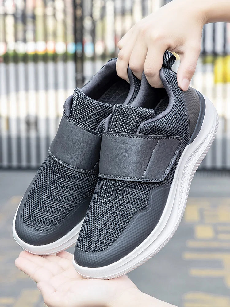 Men’s Wide Fit Walking Shoes – Adjustable Comfort Sneakers – Black – 48