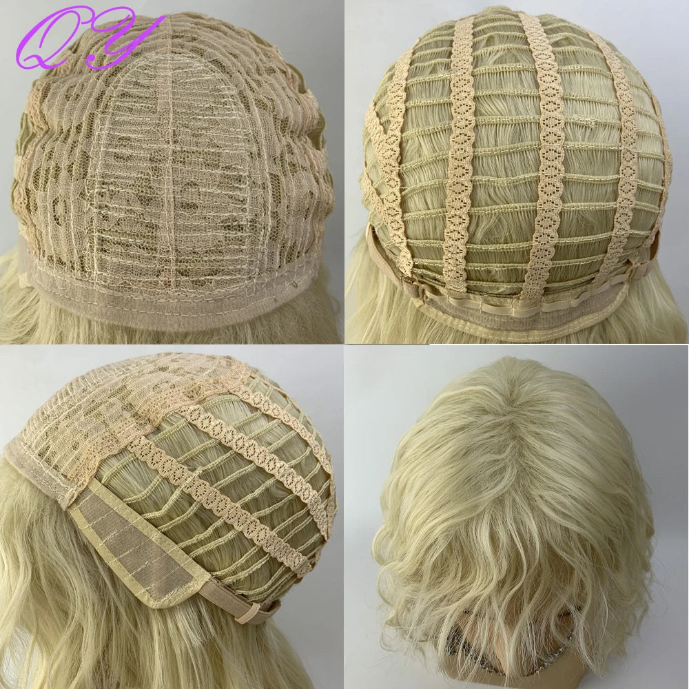 Synthetic Men Wig Natural Curly Dark Brown Color Male Wig With Bangs Water Wave Daily or Cosplay Adjustable Man Hair Wig