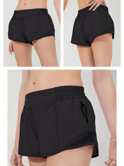 Women’s Quick-Dry Athletic Shorts – High Waist, Zipper Pockets