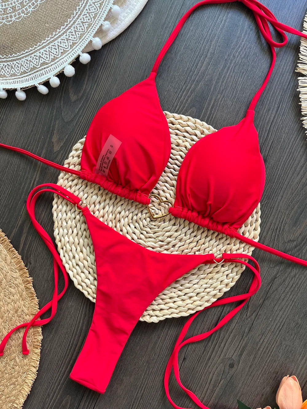 Halter Solid Triangle Bikini Set