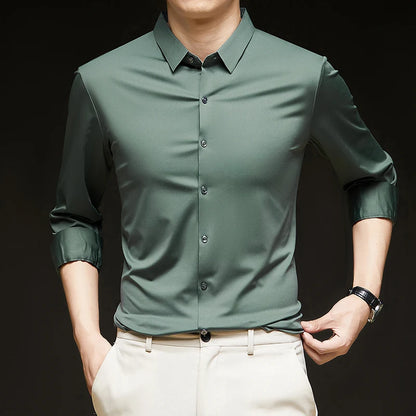 Men’s Ultra-Stretch Long-Sleeve Shirt – Silky Feel, Smart Casual Fit