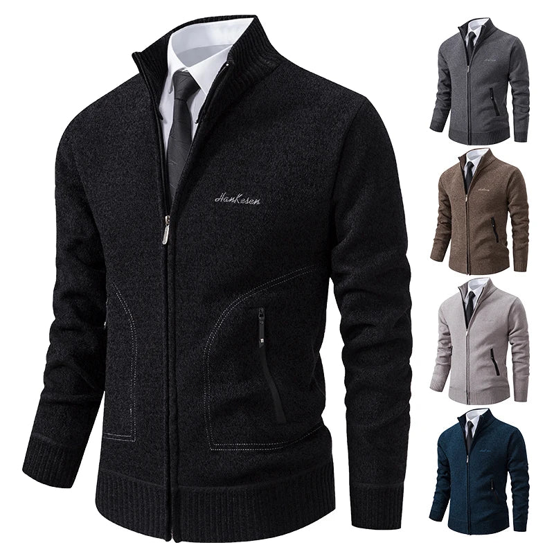 Men’s Stand-Collar Zip Knit Cardigan – Thick, Warm, Everyday Layer