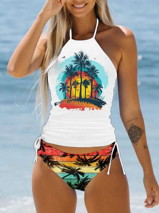 Women’s Halter Tankini Set – Drawstring Side Top & Bikini Bottom