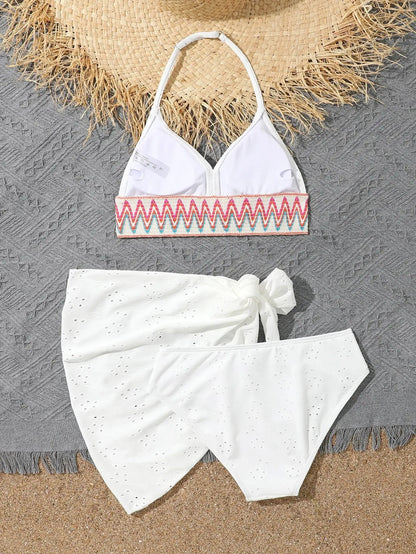White 3-Piece Halter Girls’ Swim Set