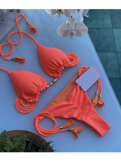 Women’s Braided Triangle Bikini Set – Two-Piece, Adjustable Fit