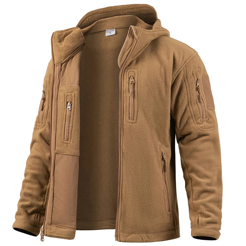 Men’s Fleece Zip-Up Hooded Jacket – Warm, Multi-Pocket, Outdoor Ready