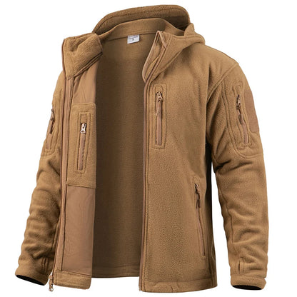 Men’s Fleece Zip-Up Hooded Jacket – Warm, Multi-Pocket, Outdoor Ready