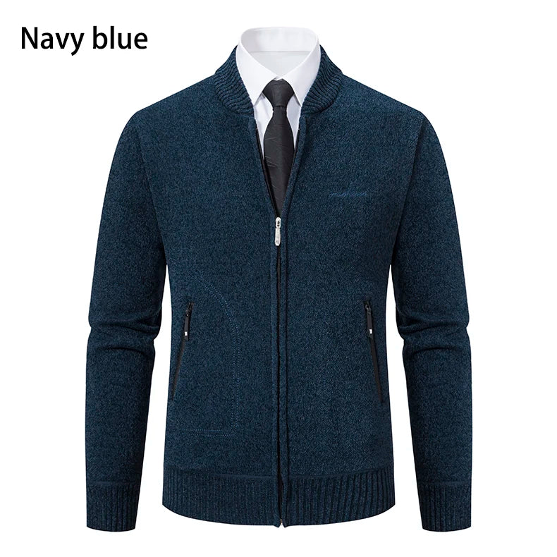Men’s Stand-Collar Zip Knit Cardigan – Thick, Warm, Everyday Layer
