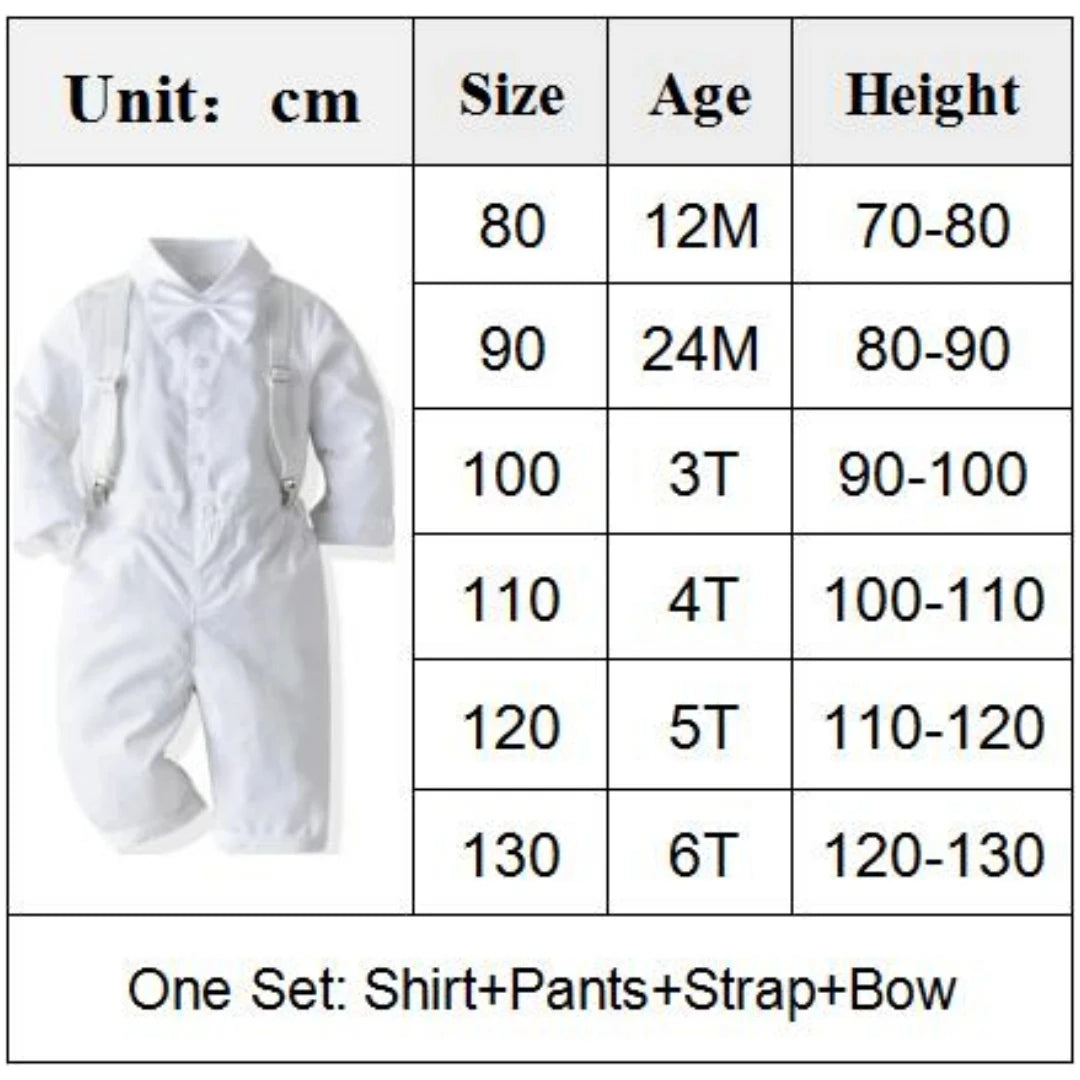 Boys White Formal Outfit Set – Shirt, Bow Tie & Suspenders