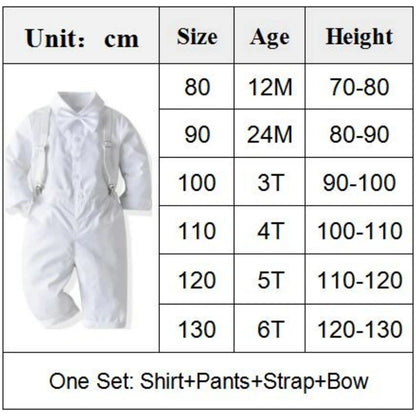 Boys White Formal Outfit Set – Shirt, Bow Tie & Suspenders