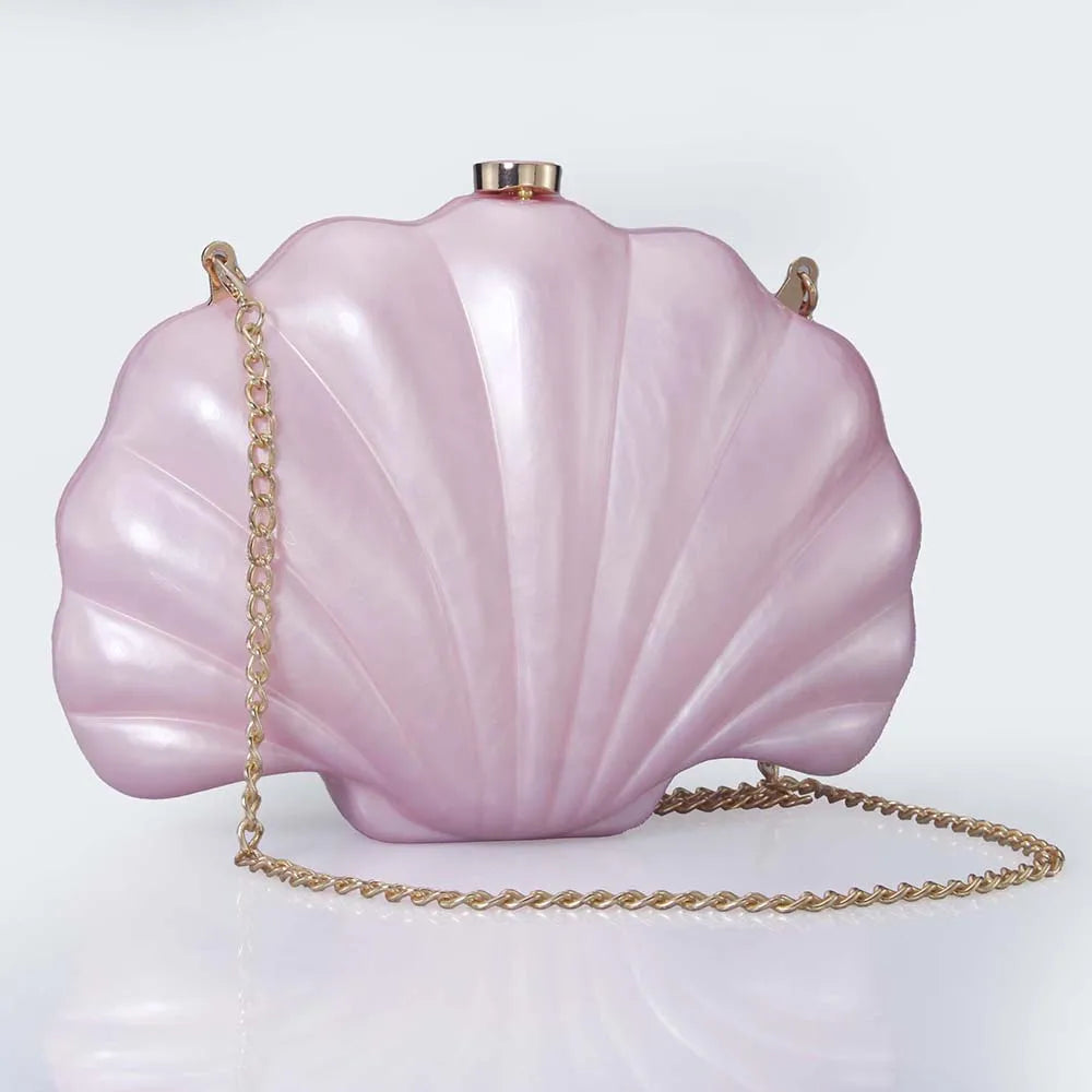 Shell Clutch Evening Bag – Beaded Handle, Formal Elegance