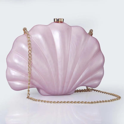 Shell Clutch Evening Bag – Beaded Handle, Formal Elegance