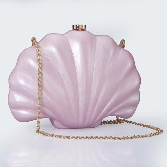 Shell Clutch Evening Bag – Beaded Handle, Formal Elegance