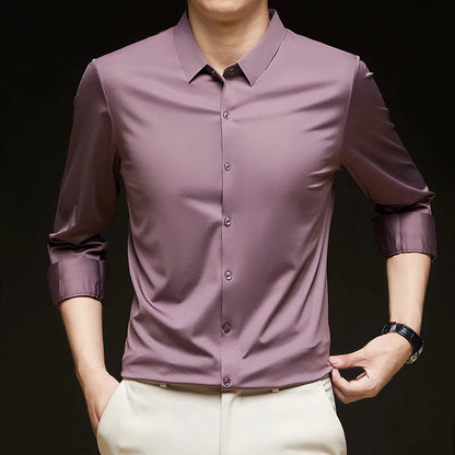 Men’s Ultra-Stretch Long-Sleeve Shirt – Silky Feel, Smart Casual Fit