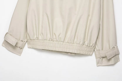 Women’s Short Faux-Fur Collar Trench Coat – Double-Breasted Jacket