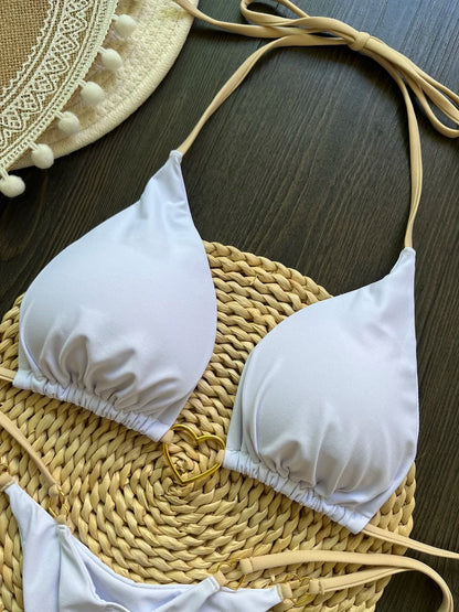 Halter Solid Triangle Bikini Set
