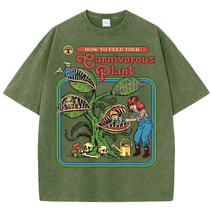 Carnivorous Plant Vintage Washed Tee – 100% Cotton Graphic T-Shirt