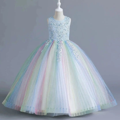 Girls’ Rainbow Tulle Formal Gown