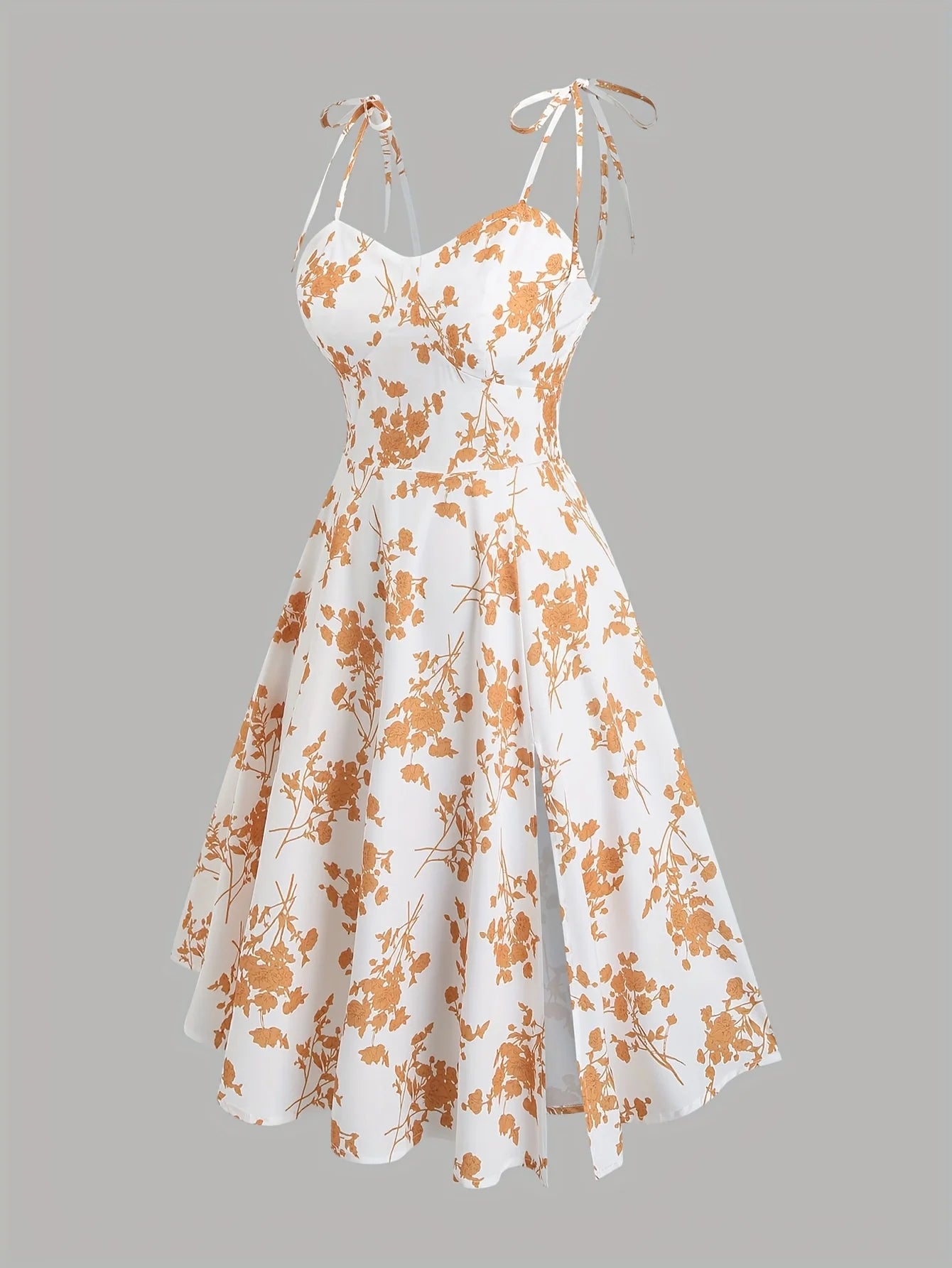 Women’s Floral A-Line Bow-Tie Dress – Sweetheart Neck, Adjustable Straps