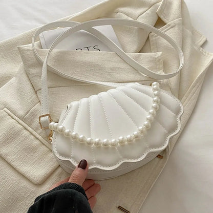 Shell-Shaped Crossbody Bag – Pearl Trim, Compact Chic