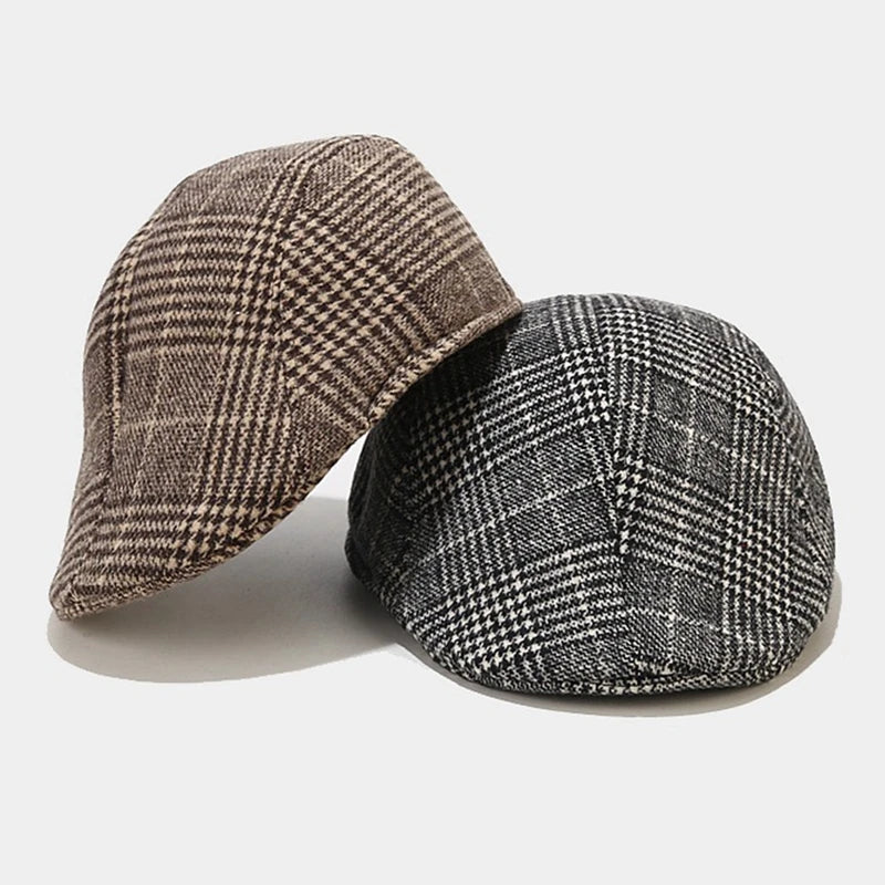 Men’s Plaid Newsboy Cap – Warm, Casual, One Size