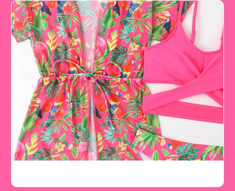 Girls 3-Piece Swimsuit Set — Bikini, Briefs and Cover-Up