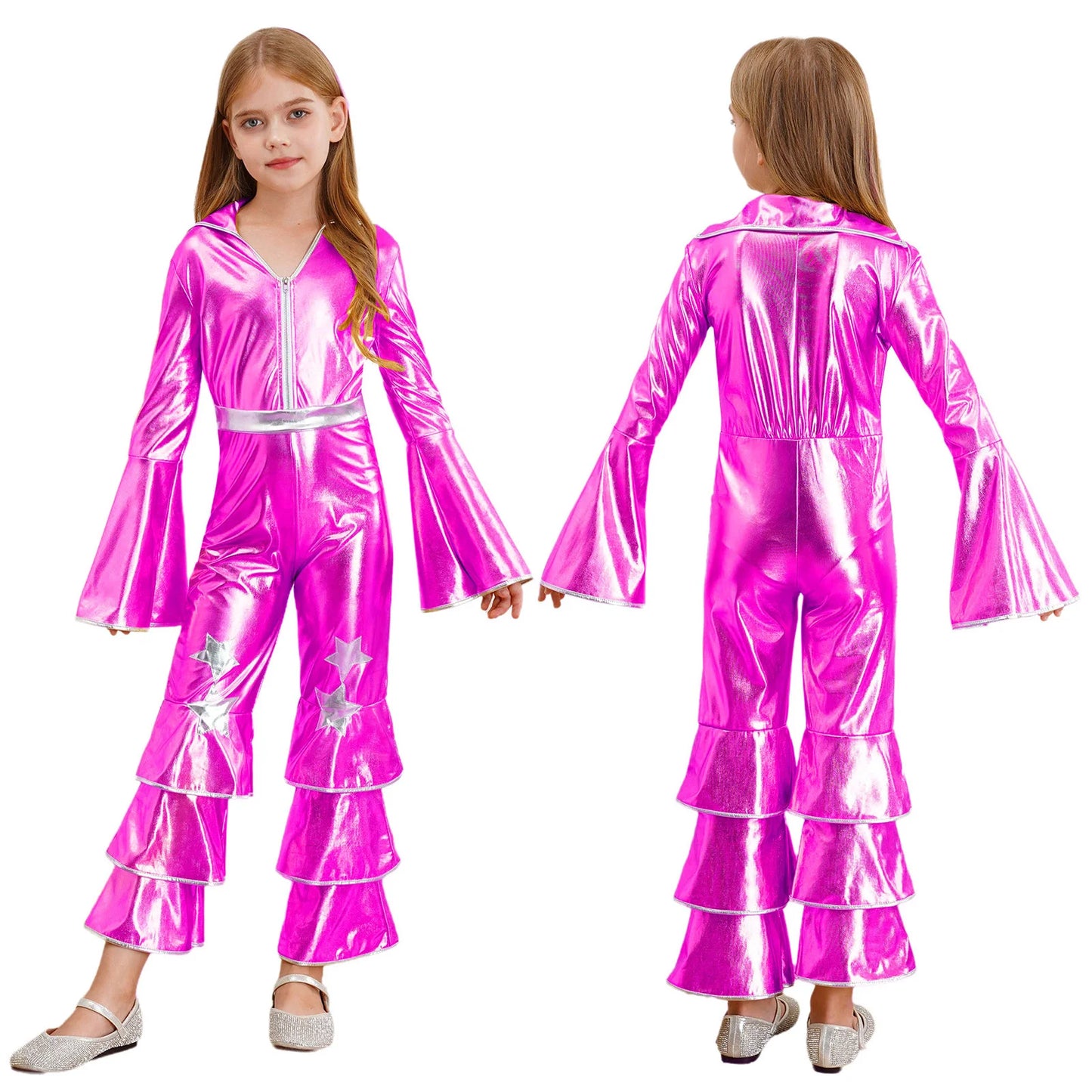 Girls’ Metallic Bell Bottom Jumpsuit – Retro Theme Night Costume