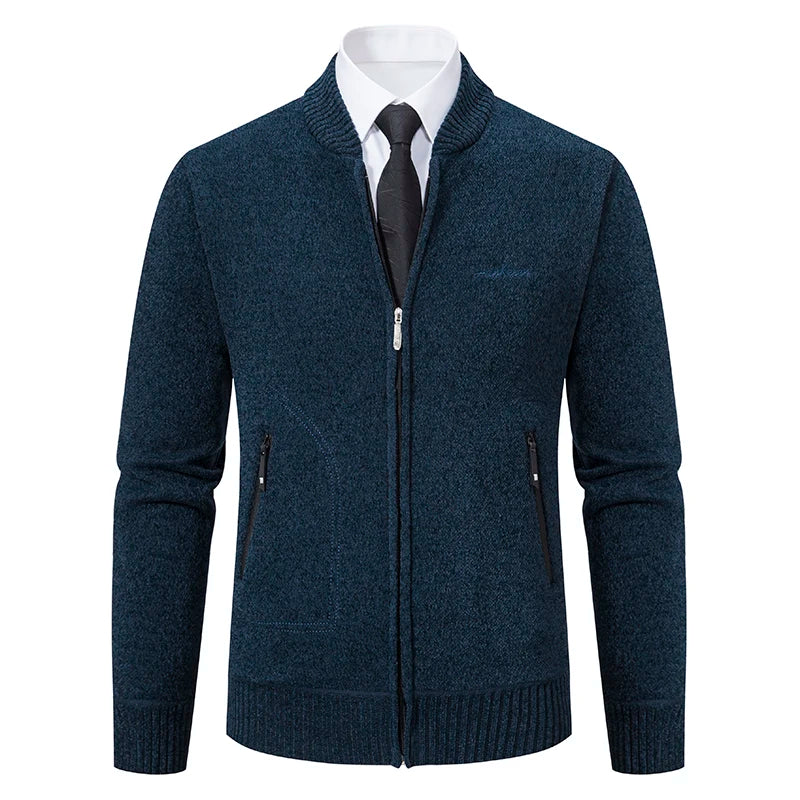 Men’s Stand-Collar Zip Knit Cardigan – Thick, Warm, Everyday Layer