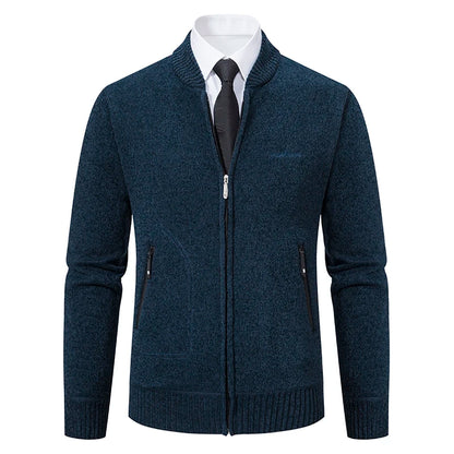 Men’s Stand-Collar Zip Knit Cardigan – Thick, Warm, Everyday Layer