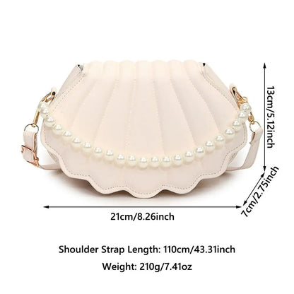 Shell-Shaped Crossbody Bag – Pearl Trim, Compact Chic