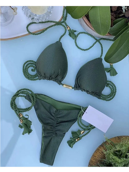 Women’s Braided Triangle Bikini Set – Two-Piece, Adjustable Fit
