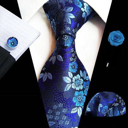 Men’s Floral Necktie Set – Tie, Pocket Square & Cufflinks