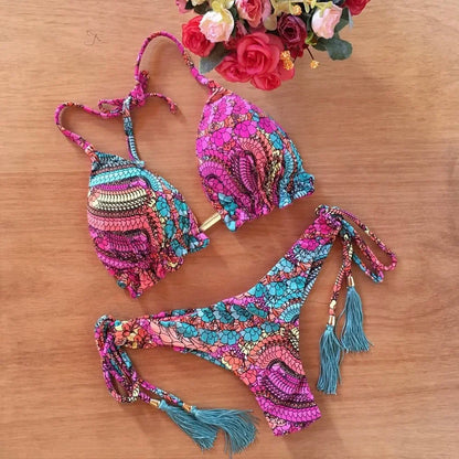 Women's Print Triangle Bikini Set – Tie Side Swimwear