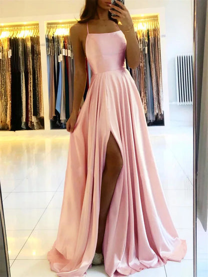 Women’s & Teens Satin Maxi Dress – Adjustable Straps & Side Slit