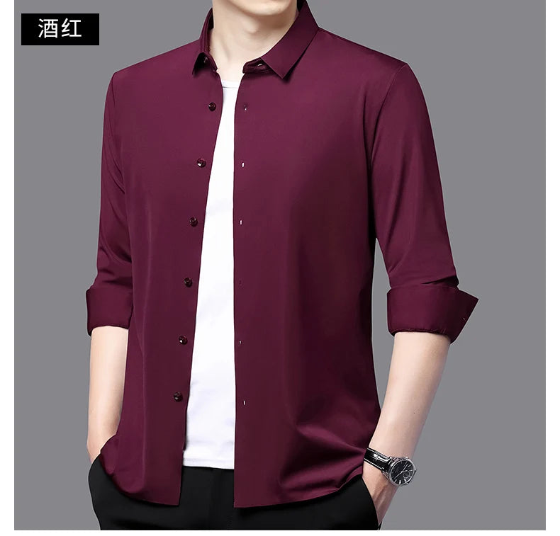 Men’s Ultra-Stretch Long-Sleeve Shirt – Silky Feel, Smart Casual Fit