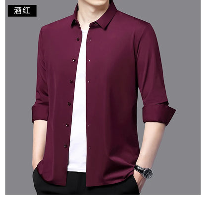 Men’s Ultra-Stretch Long-Sleeve Shirt – Silky Feel, Smart Casual Fit