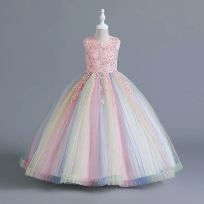 Girls’ Rainbow Tulle Formal Gown