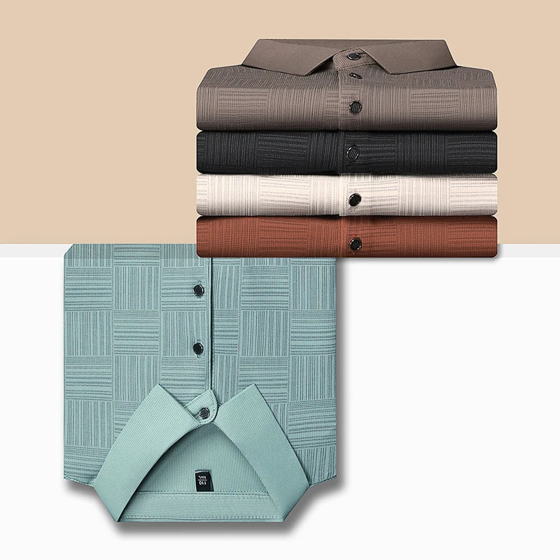 Men’s Printed Short Sleeve Polo Shirt – Breathable Textured Knit, Casual Business Fit (S–4XL)