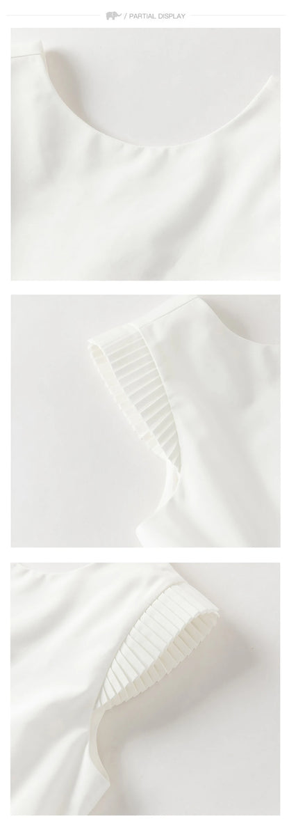 Girls White Pleated Party Dress – Sleeveless A-Line Dress